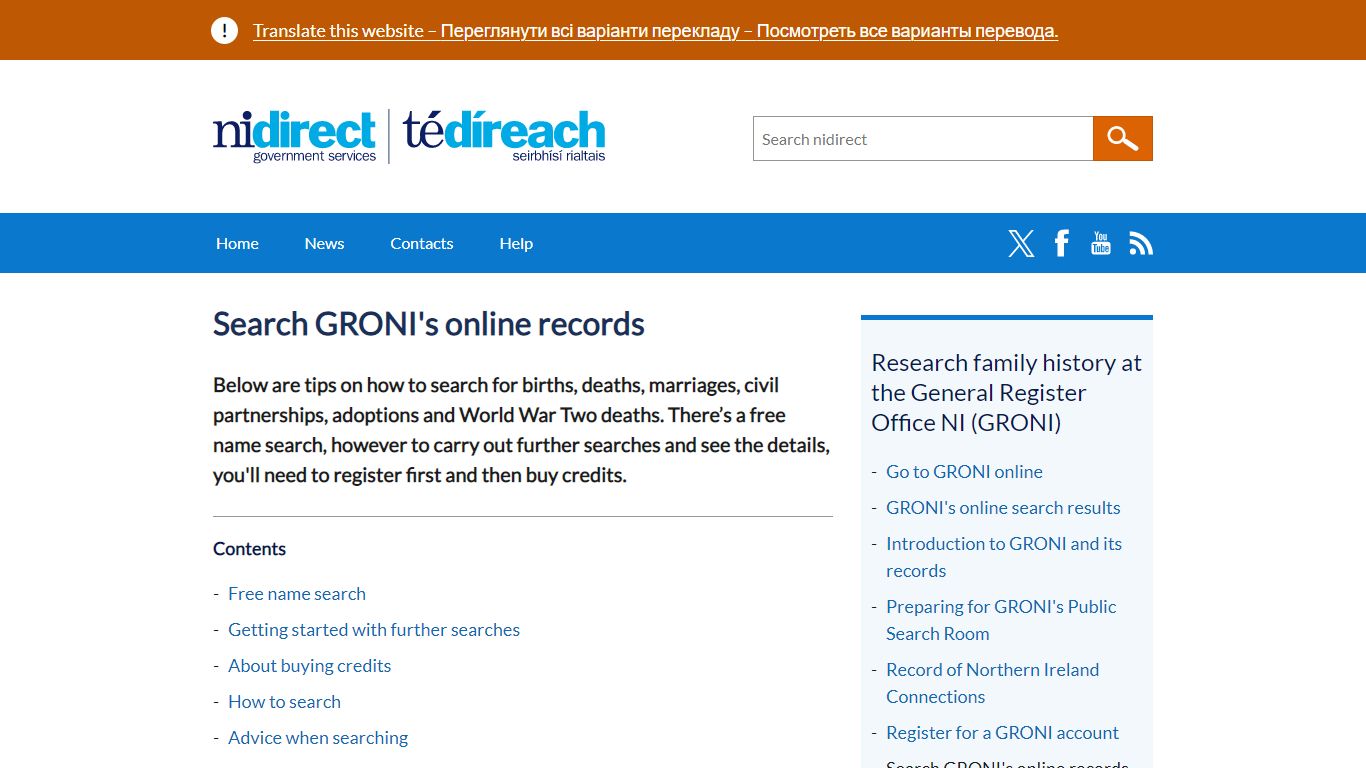 Search GRONI's online records | nidirect